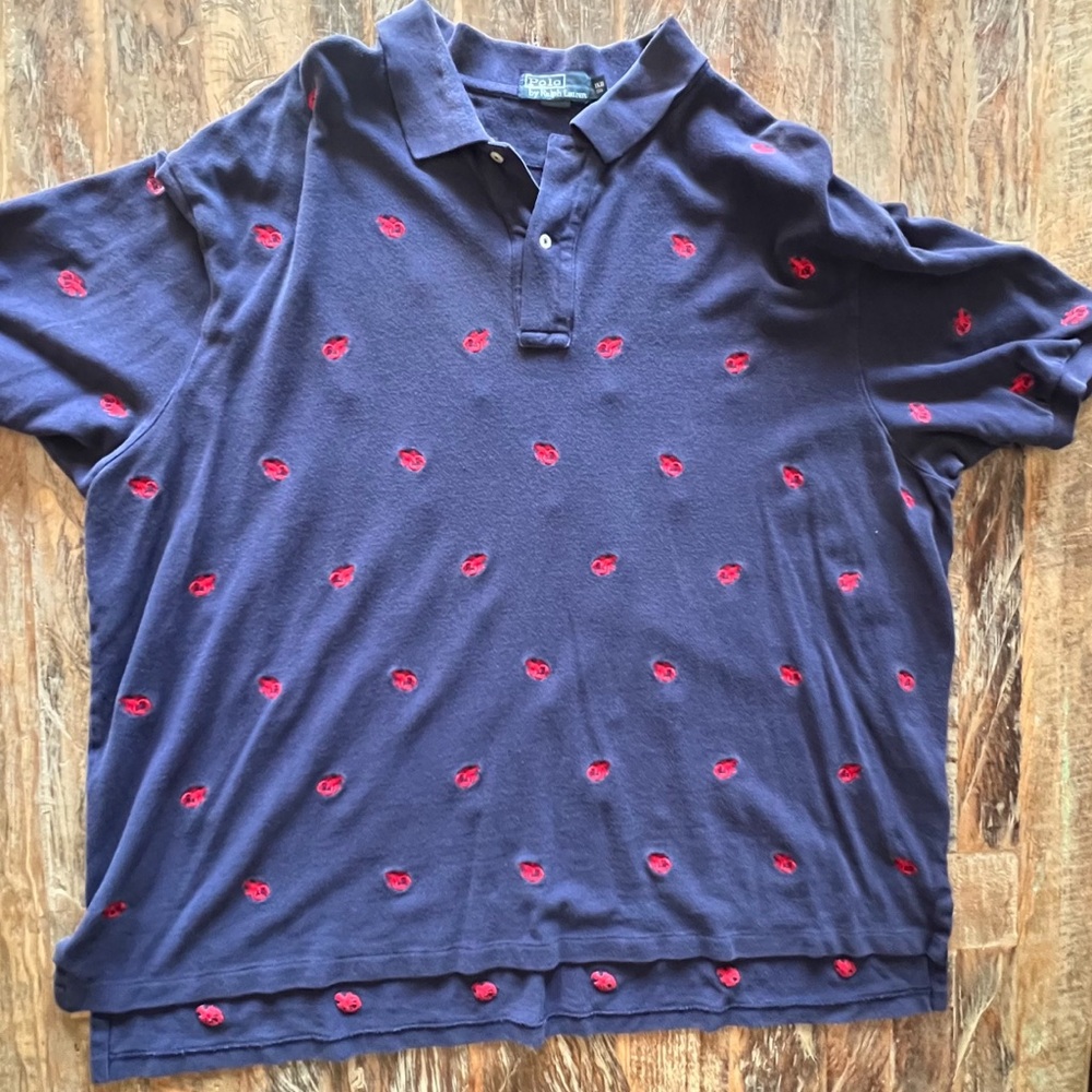 Polo Ralph Lauren Polo Shirt 3XB Big & Tall Navy Red Print Classic Fit Cotton